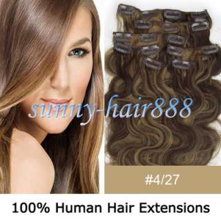 207pcs Clips in Wavy human hair extensions70g 7Colors  