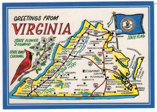 Vintage Chrome Map Postcard for VIRGINA  