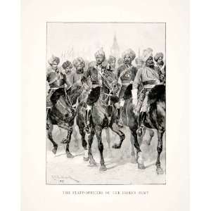 1898 Print Staff Officer Indian Army Equestrian Uniform Horse Military 