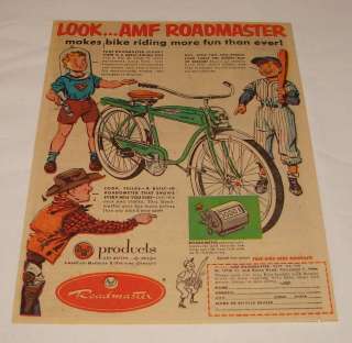 1953 ROADMASTER bicycle ad ~Space Boy, Cowboy, Baseball  