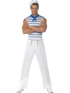 Mens Adult Fever Male French Sailor Fancy Dress Navy Uniform Costume 