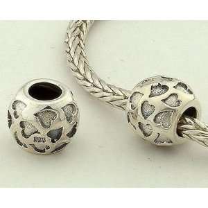 925 Sterling Silver European Style Antique Silver Heart Charms/beads 