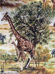 New African Animals Fabric BTY Rhino Gazelle Giraffe Zebra Wildlife 