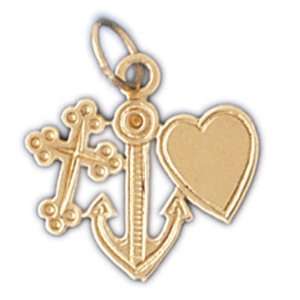  14kt Yellow Gold Cross, Anchor,And Heart Pendant Jewelry