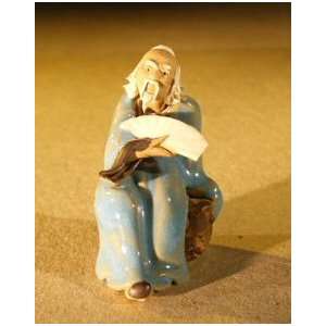  Bonsai Boys Miniature Figurine Man Holding a Fan Sitting 