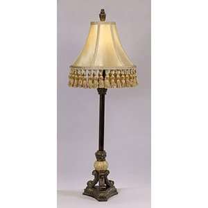  Antique Bronze Finish Buffet Lamp Tassel Trim Silk Shade 