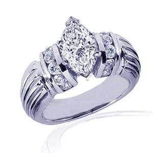 50 Ct Marquise Cut Vintage Diamond Engagement Ring Channel Set 14K 