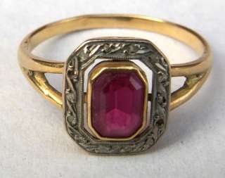 French Solid 18K Gold Cut Ruby Brilliant Ring Size 8 1900  