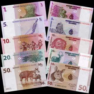 10,20,50 CENTIMES Banknote SET   1997   CONGO   UNC  