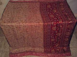 Pure silk Antique Vintage Sari Fabric 4y Cream Maroon #002Z6  