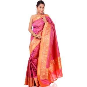  Banarasi Sari with Purple Thread Weave   Pure Silk   Weaver Ansar Ali