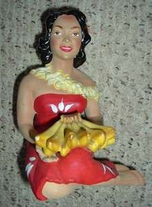 vintage hawaiian hula girl figurine w/ bananas hawaii  