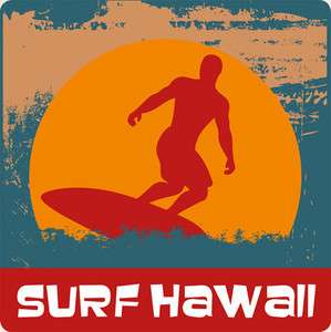 HAWAIIAN Vintage Art Decal SURF HAWAII Sticker Surfing  