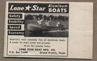 Original 1952 SMALL Vintage Ad Lone Star Aluminum Boats Grand Prairie 
