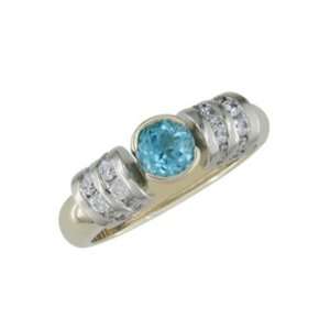     size 12.50 14K Two Tone Ring with Blue Topaz & Diamonds Jewelry