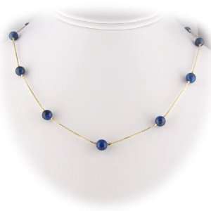 Blue Lapis Stone Beads Gold Plated Sterling Silver Box Chain Necklace 