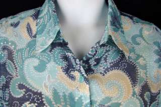 ALFRED DUNNER Blue Floral Burnout Rayon Shirt Jacket 14 FREE US/H 