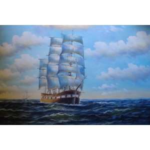   inch Seascape Art Oil Painting Atlantic Sailing Boat: Home & Kitchen
