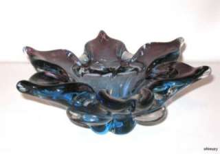 Murano Cased Glass Amethyst / Blue Flower Petal Bowl  