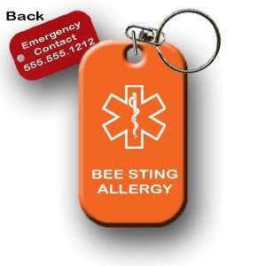 Bee Sting Allergy Medical Alert Dog Tag Necklace or Keychain ID