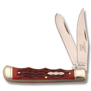   Knives 676 Trapper Knife with Finger Grooved Red Jigged Bone Handles