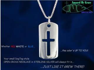 Sterling Silver Dog Tag Style Open Cross Necklace  