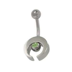  Sterling Silver Half Moon Design Belly Ring with Light 