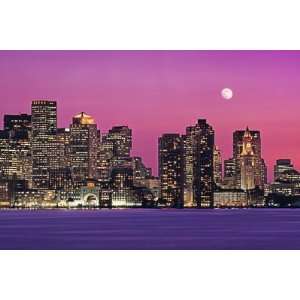 Urban Skyline by the Shore at Night, Boston, Massachusetts, USA 