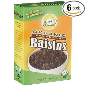 California Gourmet, Inc. Organic Raisins, 15 Ounce Boxes (Pack of 6 