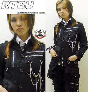 Gothic Duke Punk Pocket Chain Zip Blazer Denim Jacket M  