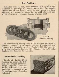 Garlock Rod Packing Gaskets Oil Seals Asbestos 1951 AD  