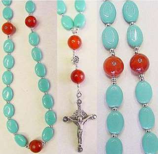 ANGLICAN ROSARY PRAYER BEADS TURQUOISE AGATE STERLING  