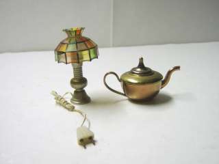 Vintage Group of 2 Mini Metal Collectibles/Lamp/Tea Pot  