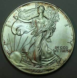 Very Light Gold Toning 1998 Silver Eagle Dollar   MS  
