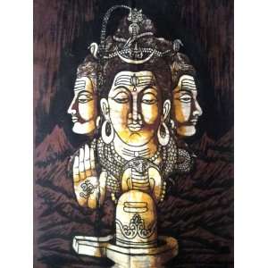 Indian God Lord Shiva Meditation Yoga Batik Painting Tapestry Cotton 