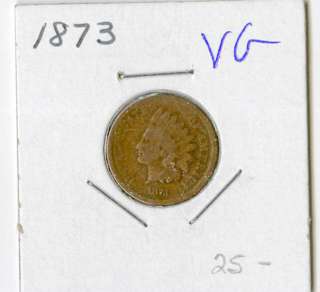 US Coin 1873 Indian Head 1c VG  