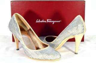 Salvatore Ferragamo Stati Uniti Paillettes Sequin Silver Pumps Heels 
