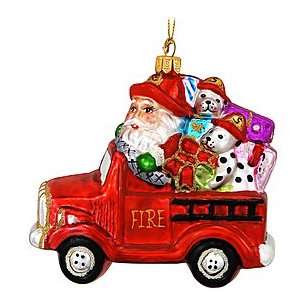  Fire Truck with Santa Glass Ornament: Home & Kitchen