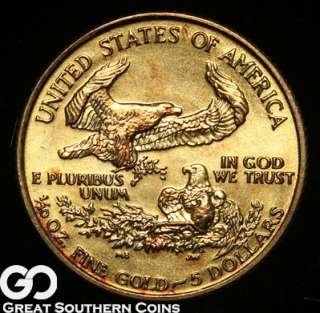 1992 $5 GOLD American Eagle 1/10 OZ FINE GOLD SUPERB GEM BU  