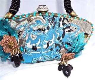 Mary Frances New Uncaged Blue Gray Teal Black Evening Bag Handbag 