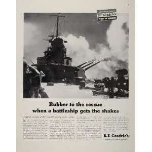  1943 Ad WWII B. F. Goodrich Rubber Battleship Guns Wartime 