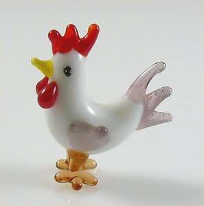 Rooster Miniature Glass Figurine Purple & White approx 1 tall  