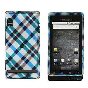 Motorola Droid A855 PDA Cell Phone Blue Plaid Design Protective Case 
