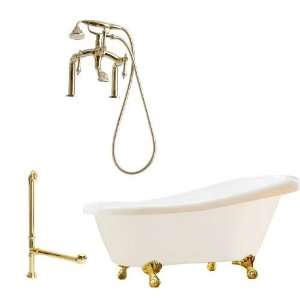   Feet, Drain, Supply Lines and Deck Mount Faucet with Hand Shower and