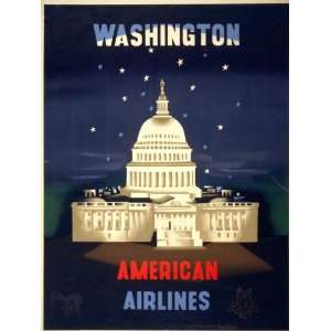  1950s Washington, American Airlines Travel Poster