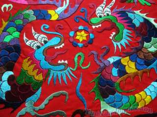 Antique red miao hmong trible hand stitch embroidery double dragon 