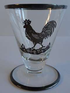  Glass Eight 8 Silver Overlay Rooster Cocktail Glasses 2 oz Tumblers