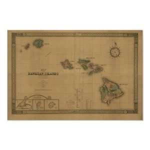    Hawaiian Islands, 1876, Vintage Hawaii Map Print: Home & Kitchen