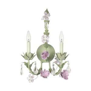  Pink & Green 2 Arm Leaf & Flower Wall Sconce