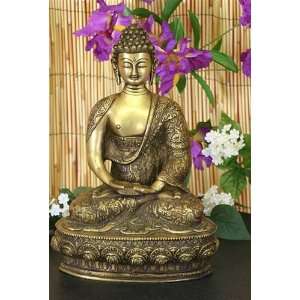 Buddha in Meditation Pose Bronze Statue, Golden Tone   12.5 inch H   B 